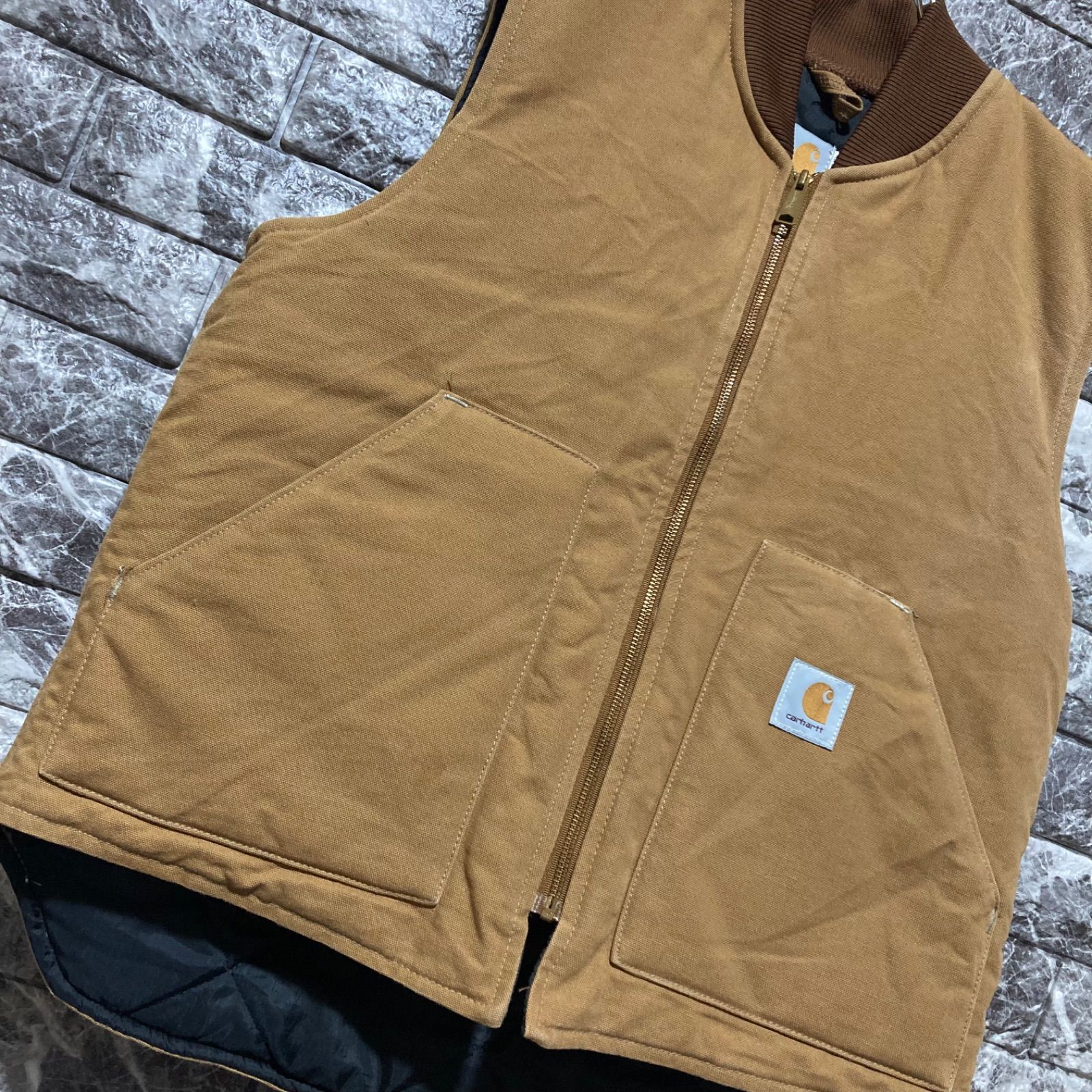 CARHARTT ダックベスト L USA製 腰ゴム カーハート DUCK VEST ブラウン