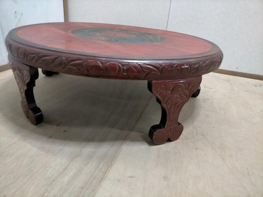 中国骨董 唐家具 飾彫り 円卓 座卓 ちゃぶ台 センターテーブル 古家具