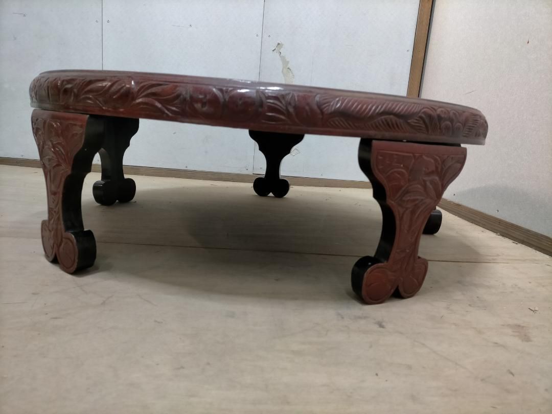 中国骨董 唐家具 飾彫り 円卓 座卓 ちゃぶ台 センターテーブル 古家具