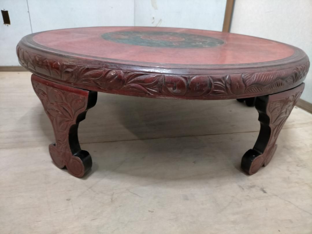 中国骨董 唐家具 飾彫り 円卓 座卓 ちゃぶ台 センターテーブル 古家具