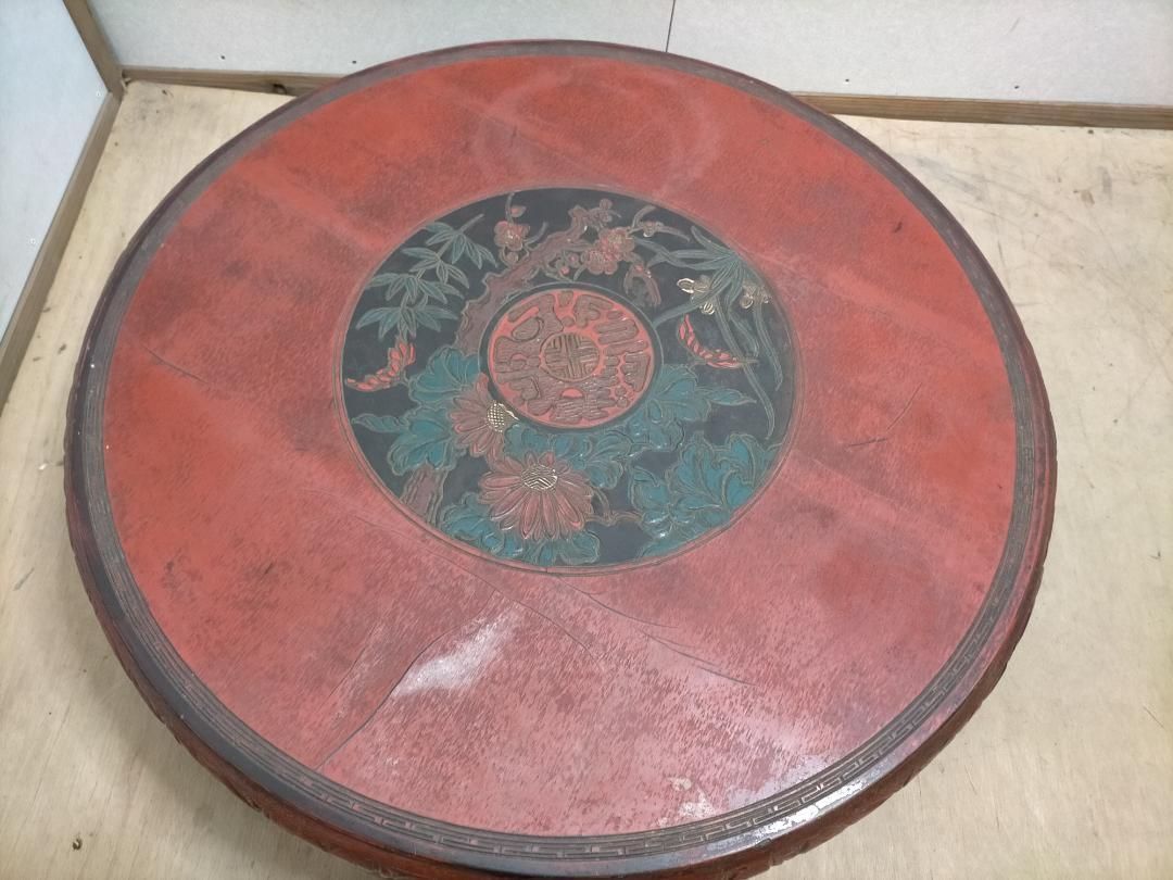 中国骨董 唐家具 飾彫り 円卓 座卓 ちゃぶ台 センターテーブル 古家具