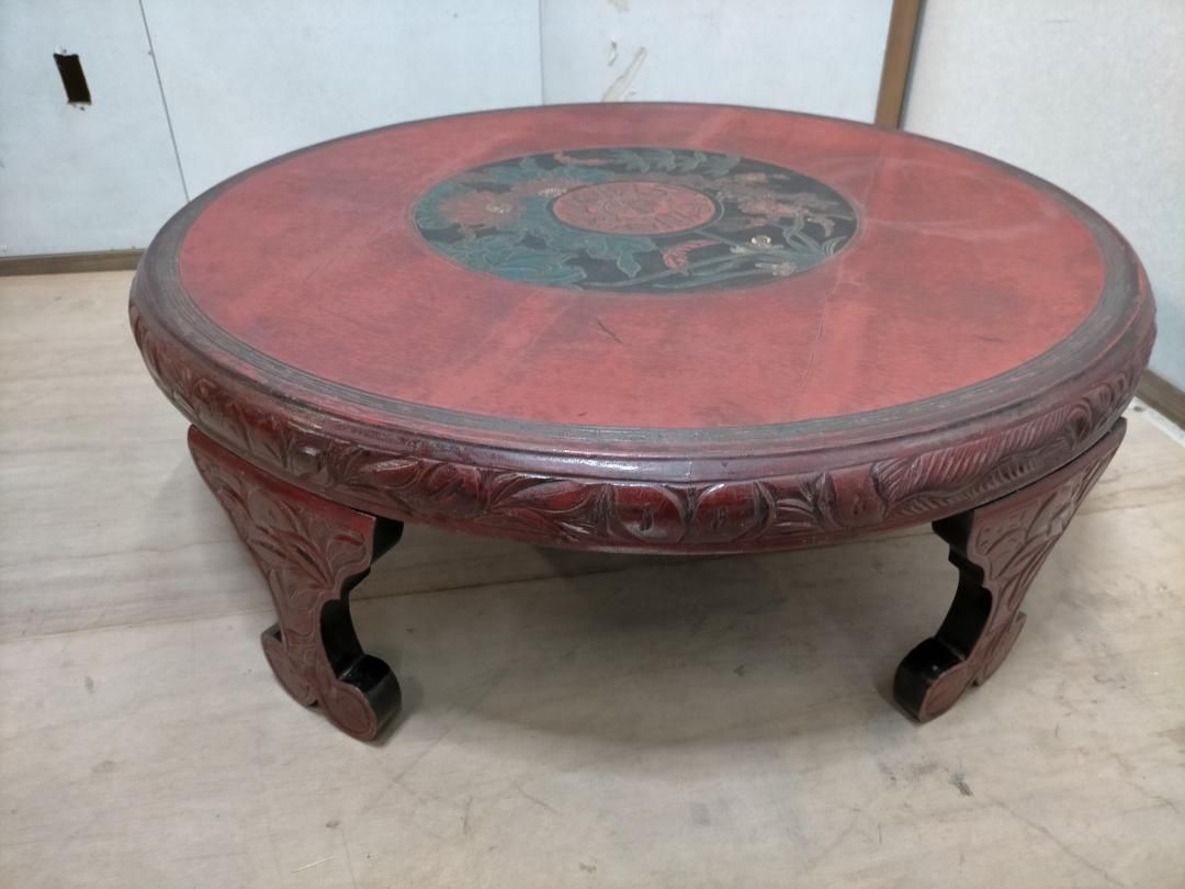 中国骨董 唐家具 飾彫り 円卓 座卓 ちゃぶ台 センターテーブル 古家具