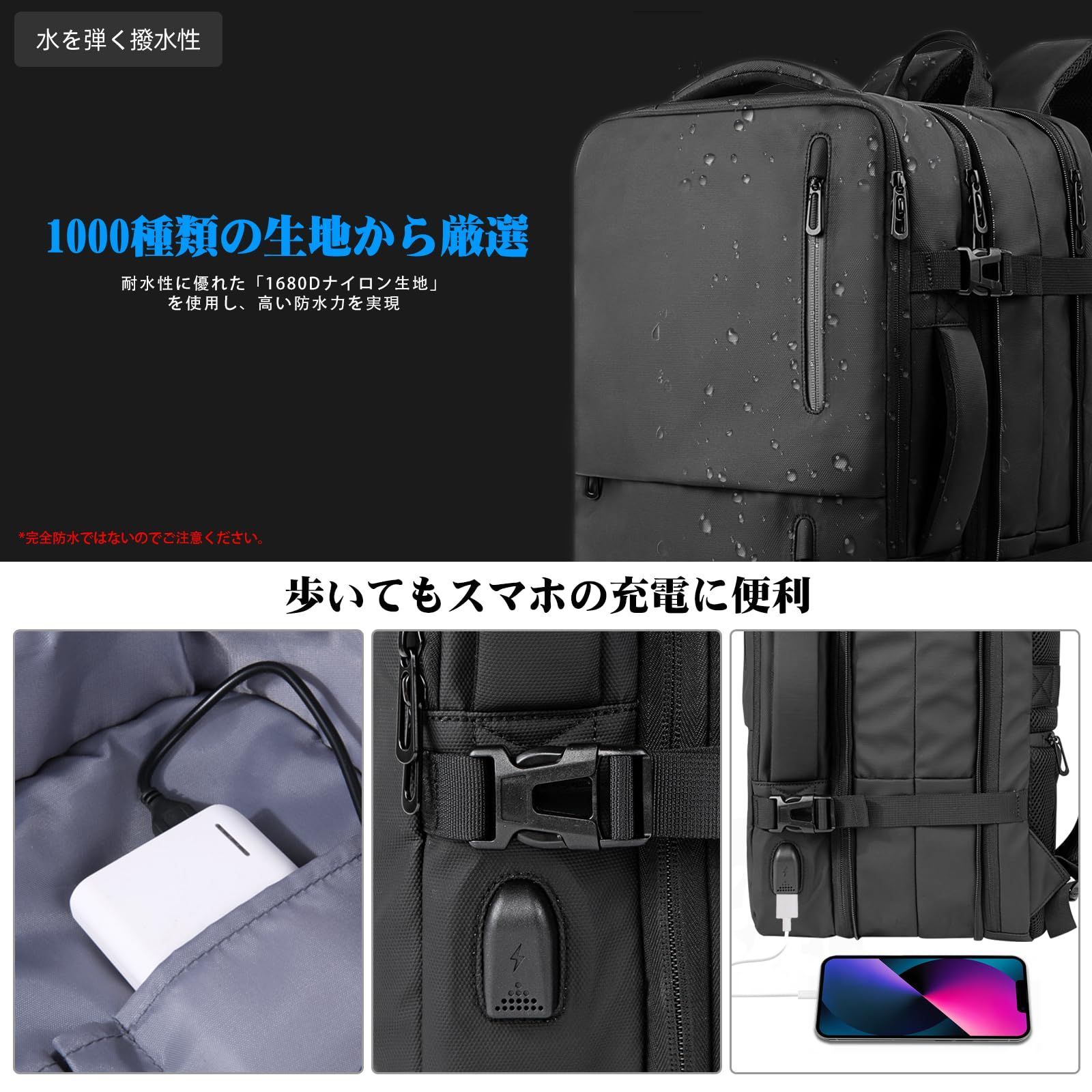 KINGSLONG] ビジネスリュック リュックサック 拡張機能25-55L 真空圧縮 