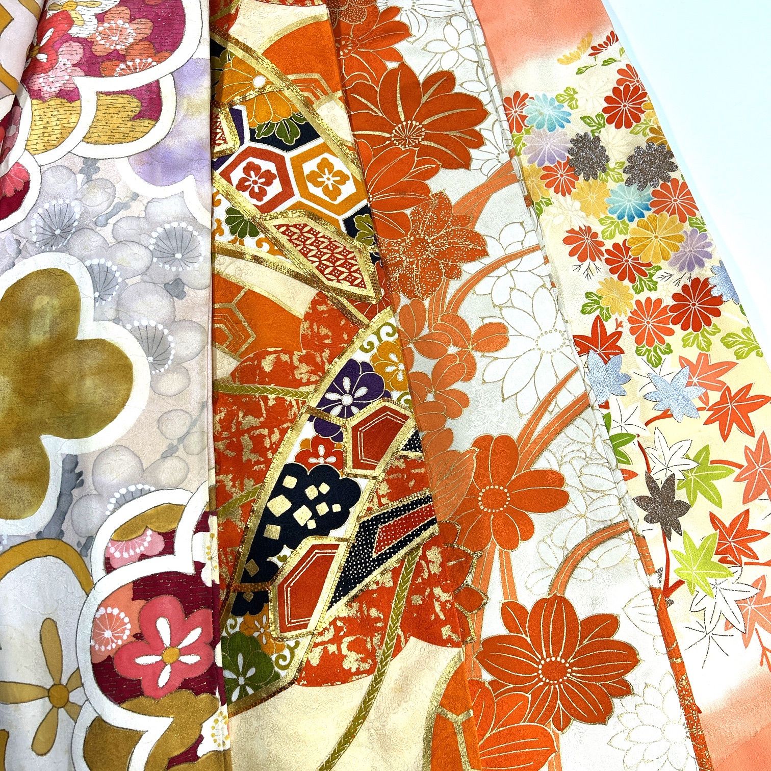 振袖 4枚 正絹 着物まとめ売り 同梱購入歓迎 リメイク用 着付け練習用