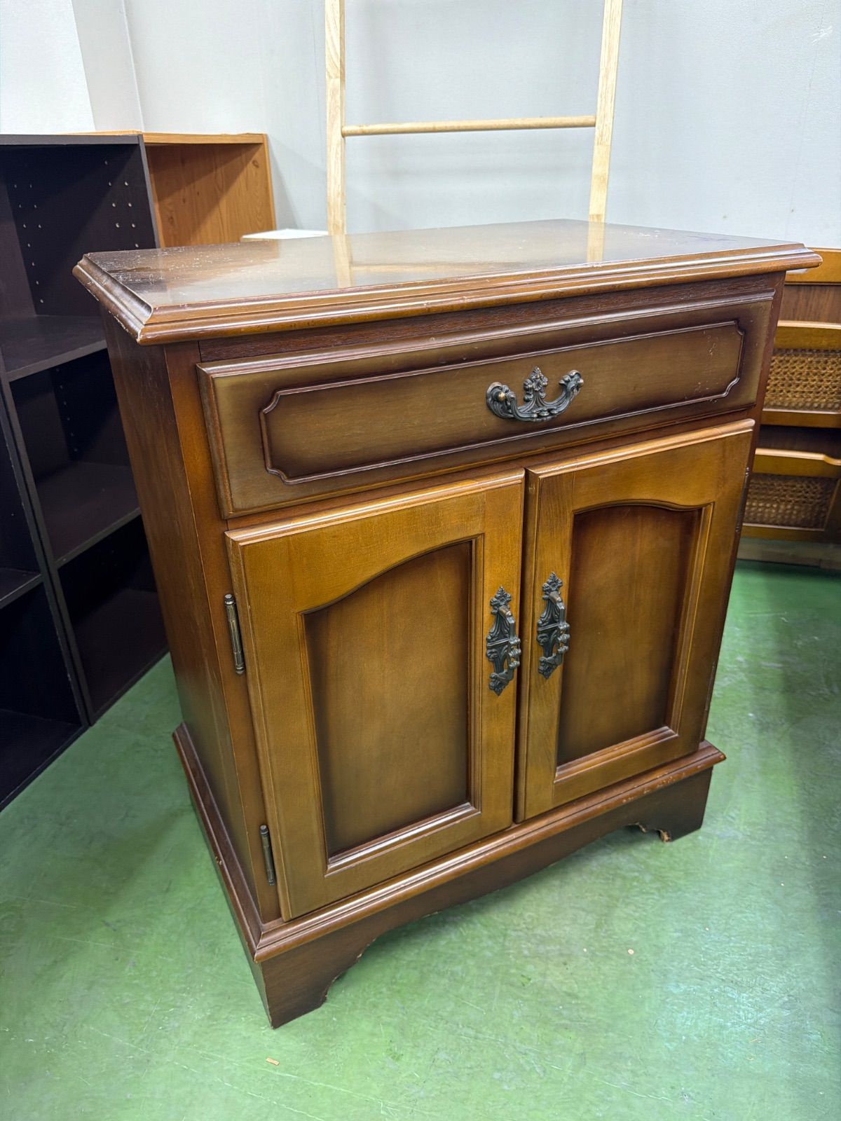 オールドカリモク 収納家具 コンソール 花瓶置き 電話台 引き出し 木製