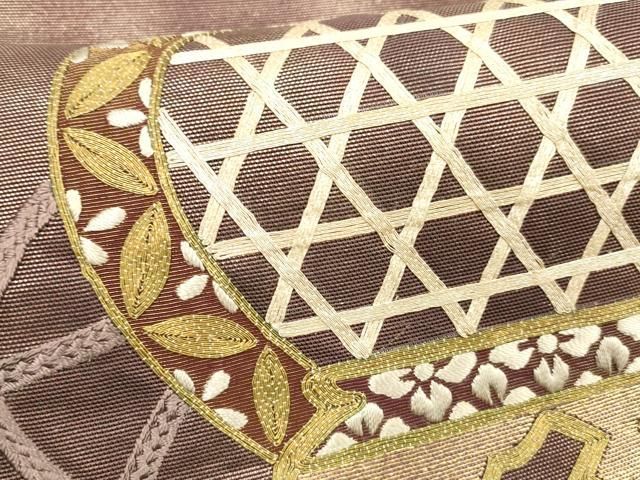 平和屋着物＊夏物　太鼓柄袋帯　駒刺繍　総刺繍　糸巻き文　引箔　正絹　逸品　DABC8268cm 平和屋着物＊夏物 太鼓柄袋帯 駒刺繍 総刺繍 糸巻き文 引箔 正絹 逸品
