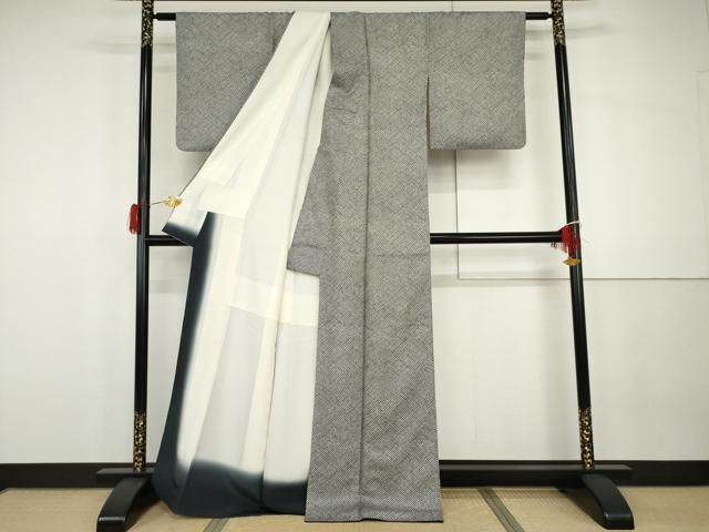 平和屋着物●上質な小紋　鹿の子文様　黒地　反端付き　正絹　逸品　AABG8007cs 平和屋着物○上質な小紋 鹿の子文様 黒地 反端付き 正絹 逸品