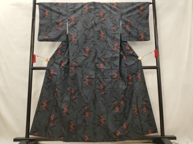 平和屋着物●本場染大島紬　訪問着　割付き風景文　鮫小紋柄　銀彩　正絹　逸品　AABH5807ck 平和屋着物○本場染大島紬 訪問着 割付き風景文 鮫小紋柄 銀彩 正絹