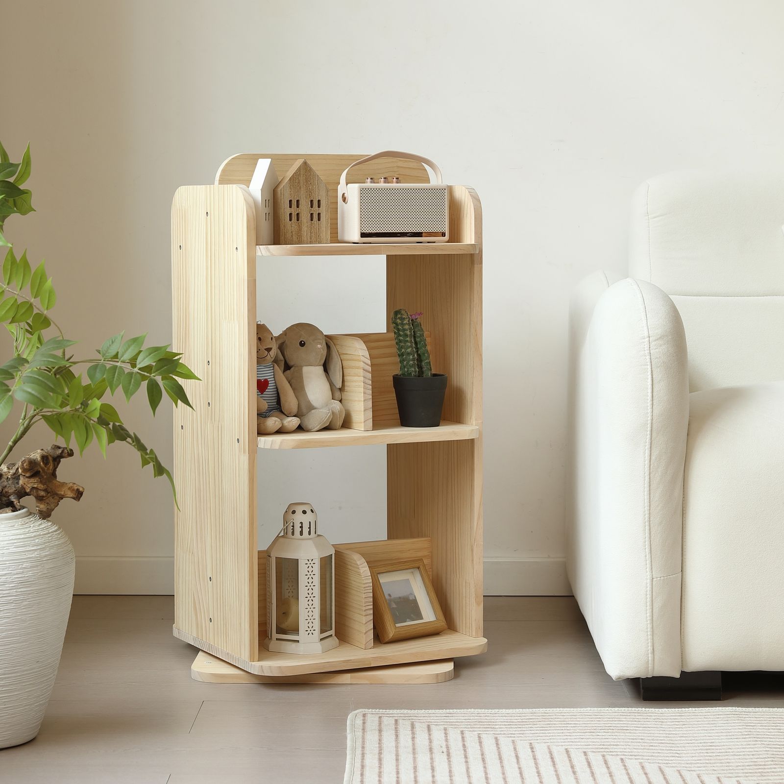 数量限定セール」【 三段 】本棚 回転式 天然木製 パイン材 絵本棚