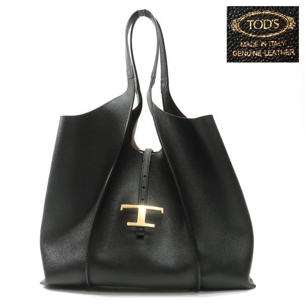 TOD'S Tタイムレス ミディアム ショッピングバッグ ブラック レザー