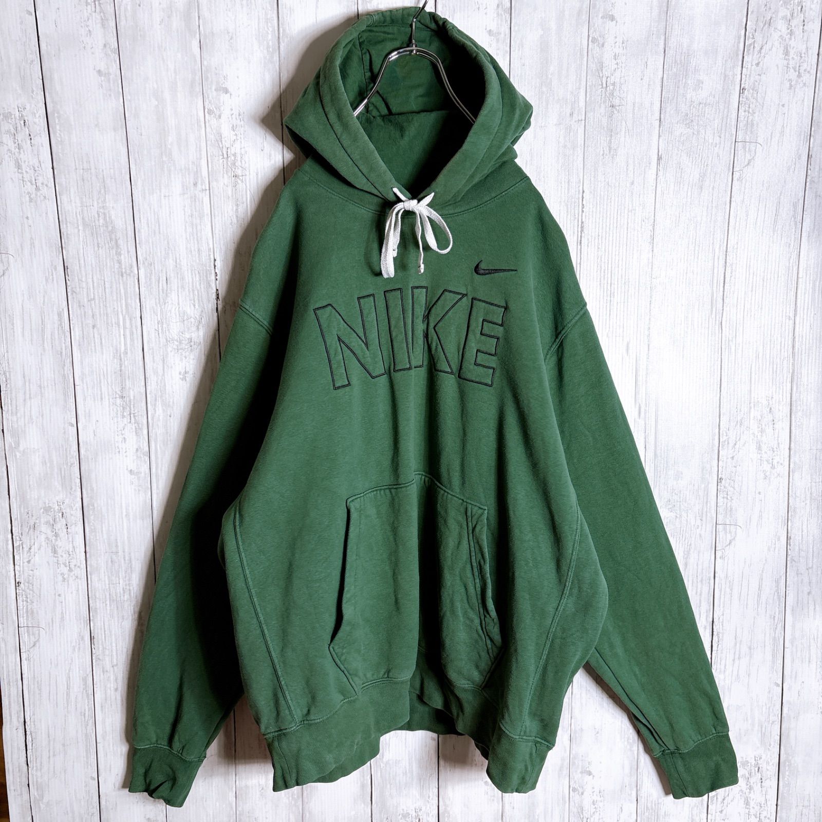 海外モデル】ナイキ NIKE 古着 デカロゴ グリーン スウェット パーカー 