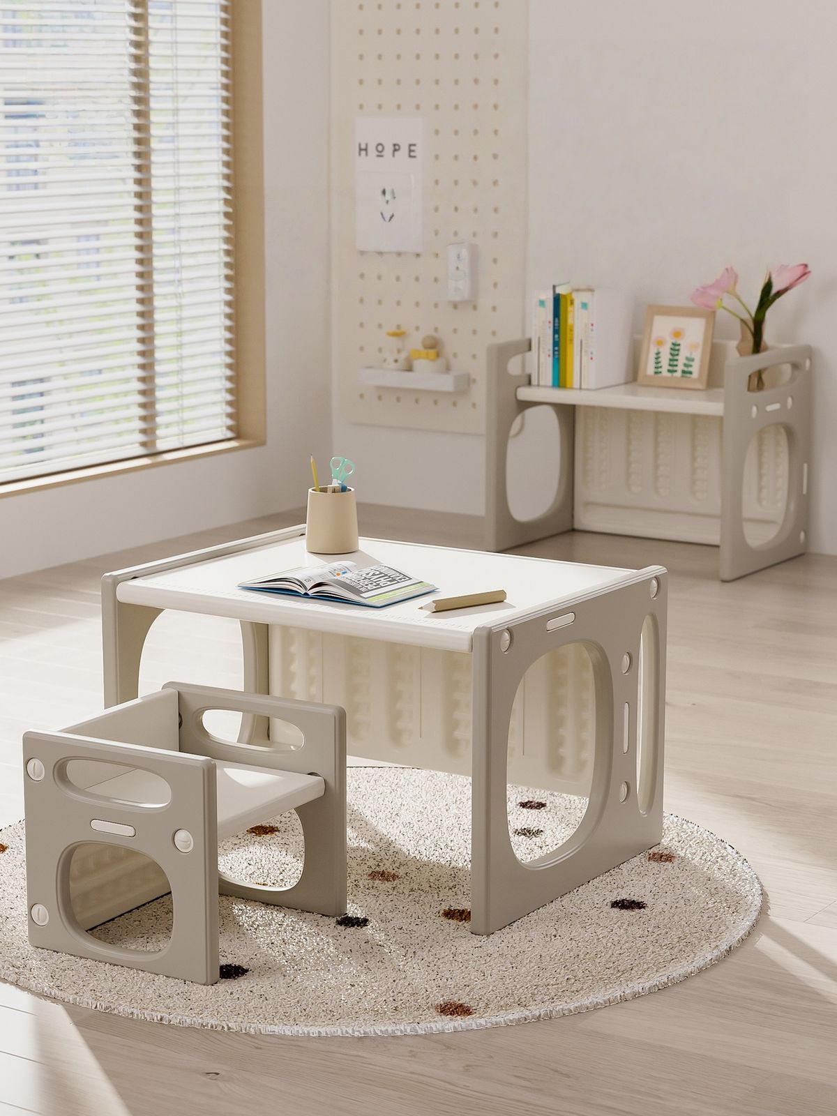 全新品 【グレー】デスク&チェア3点セット 子供用テーブル 子供机 