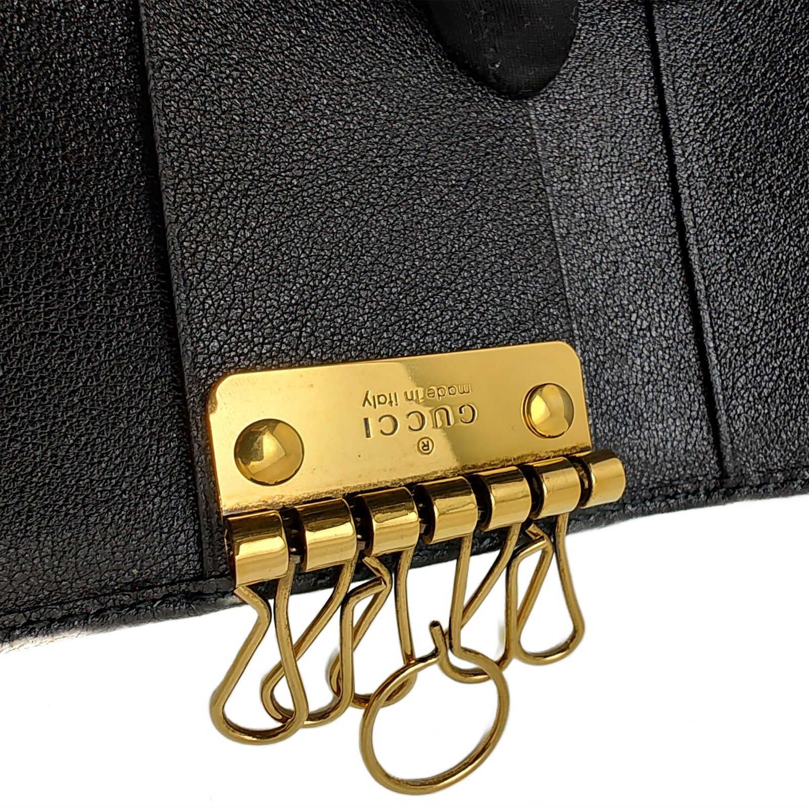 【美品・箱付き】Gucci グッチ6連キーケース　GGマーモントブラック 新品同様】グッチ 6連キーケース GGマーモント バンブー レザー