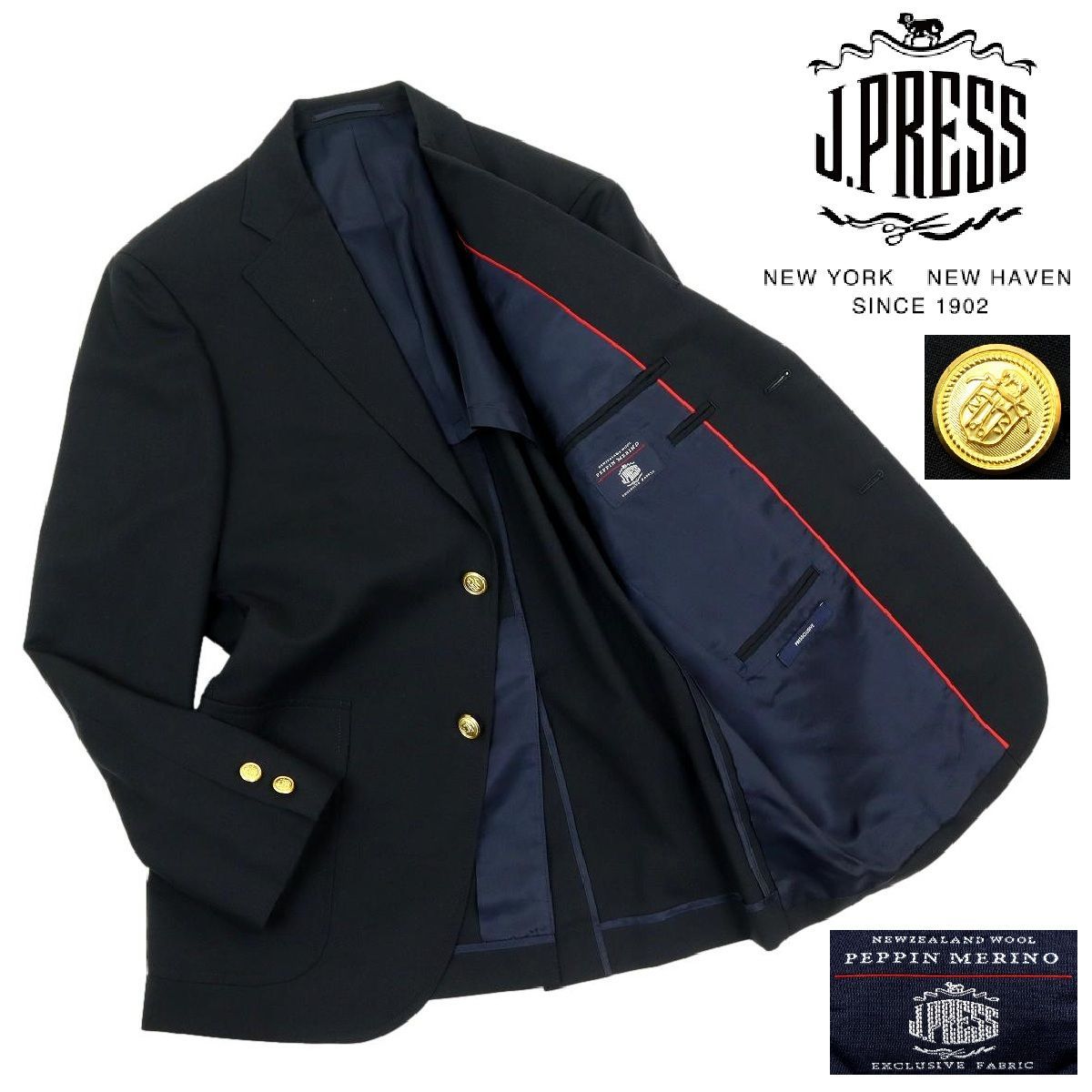 S3643】【美品】【金釦】J.PRESS PEPPIN MERINO ジェイプレス