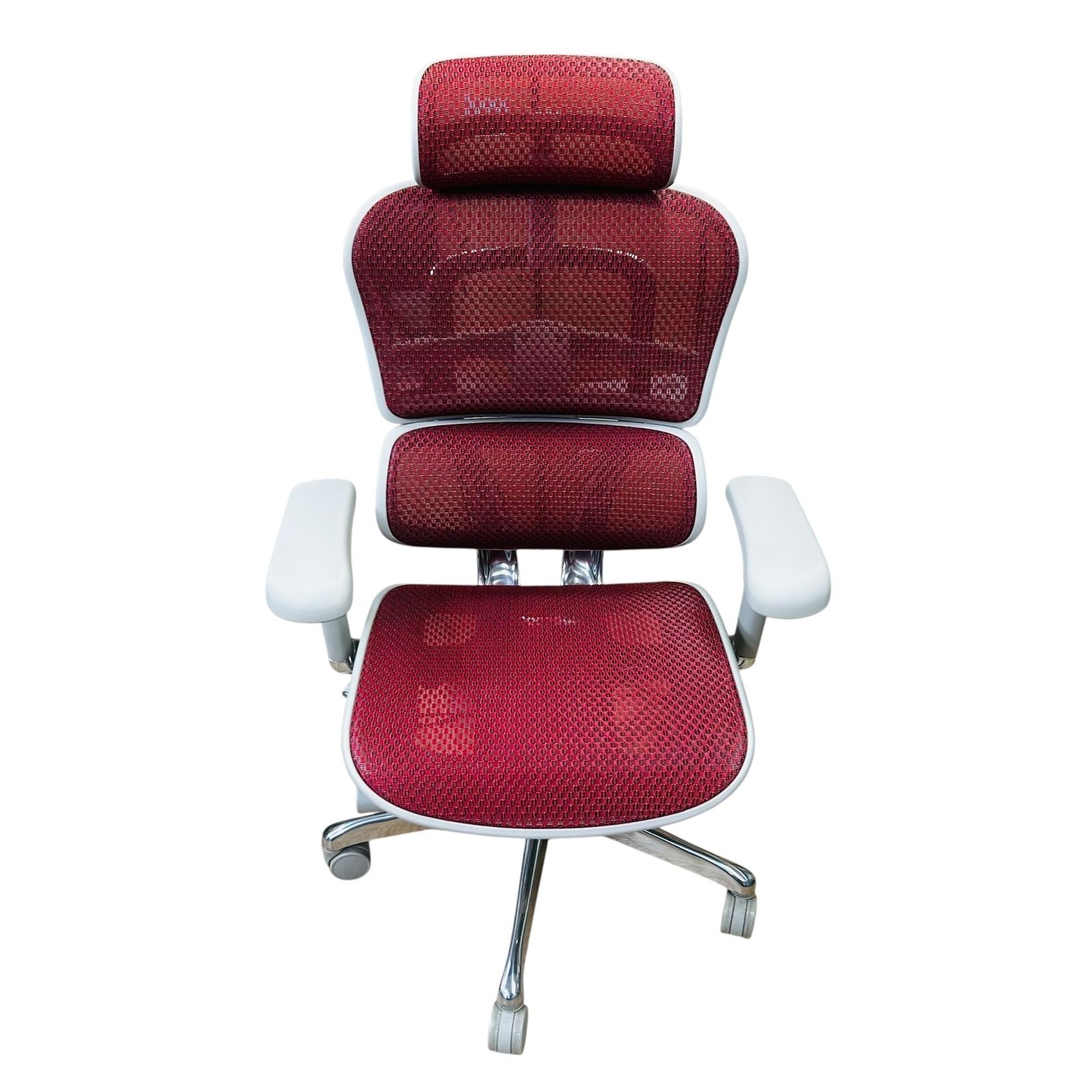 ▲エルゴヒューマンプロ2 ハイタイプ レッド グレー オフィスチェア メッシュ 可動アーム リクライニング機能付 アーム汚れあり2338521 2 338 521