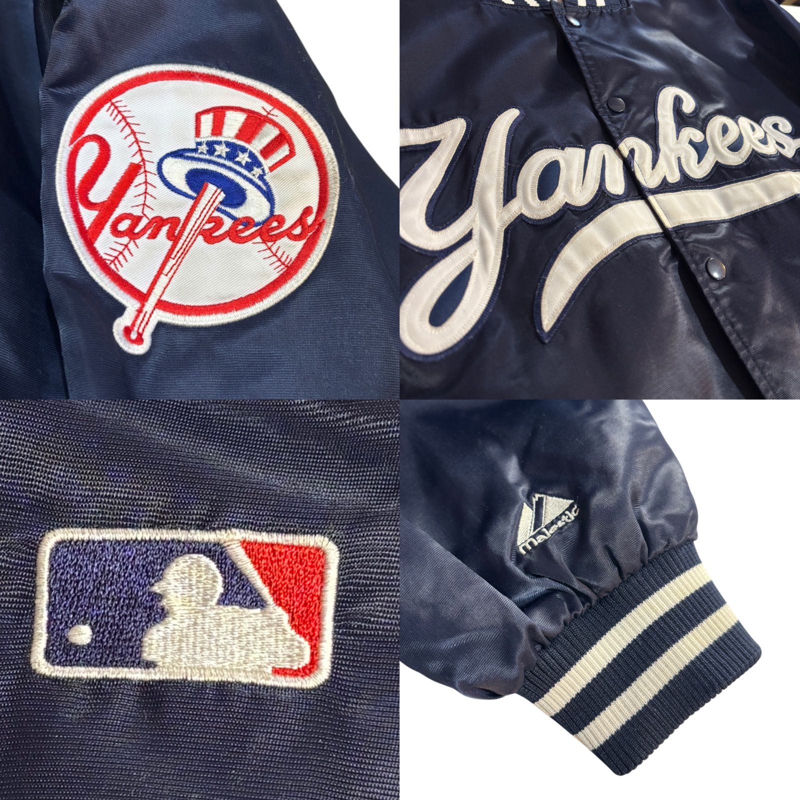 00s Majestic ”NY YANKEES” Nylon Varsity JKT 紺 L マジェスティック 