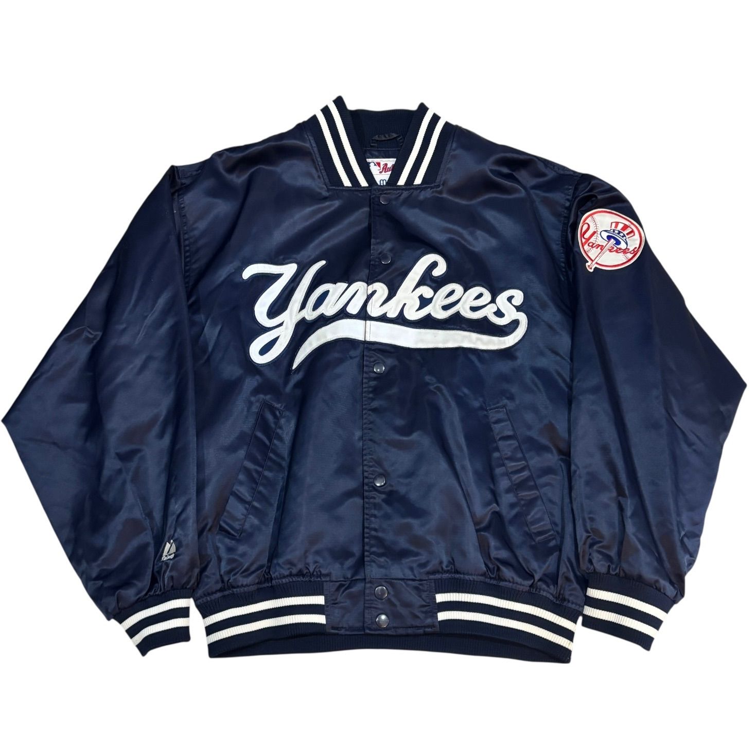 00s Majestic ”NY YANKEES” Nylon Varsity JKT 紺 L マジェスティック 