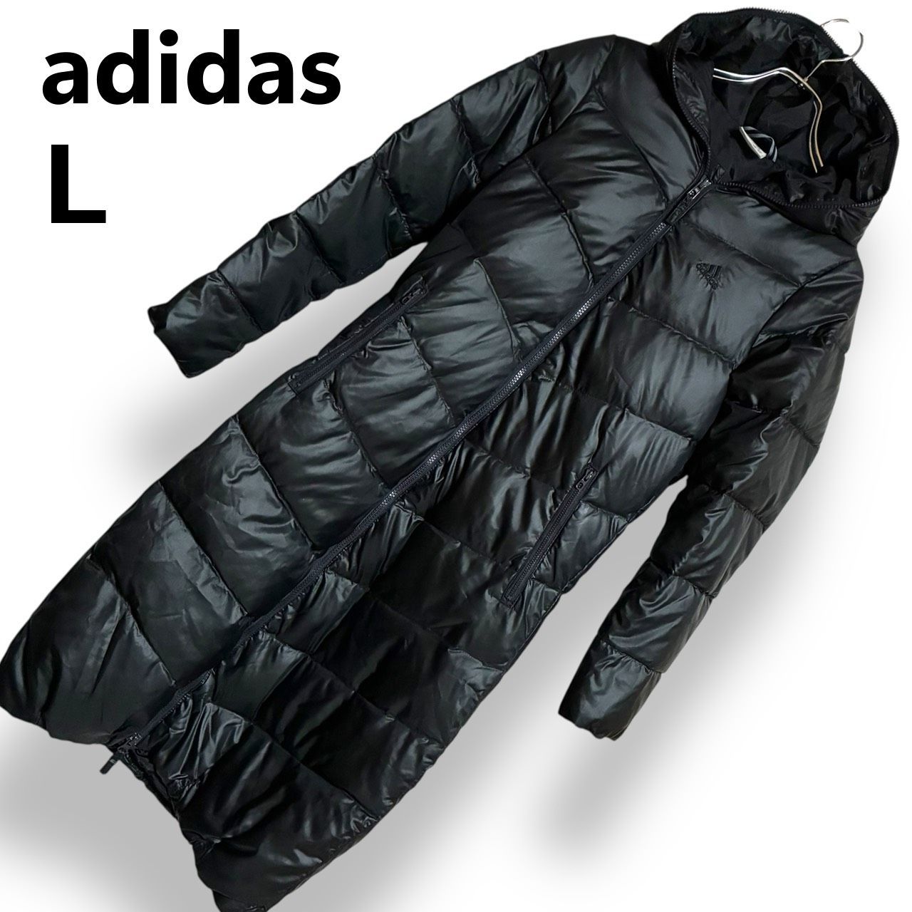 美品】adidas アディダス ロングダウンコート ブラック 黒 フード付き