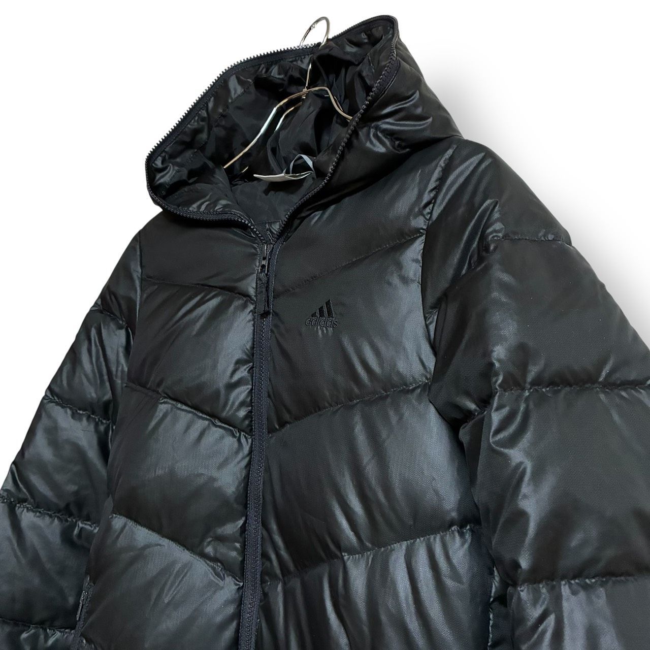 美品】adidas アディダス ロングダウンコート ブラック 黒 フード付き