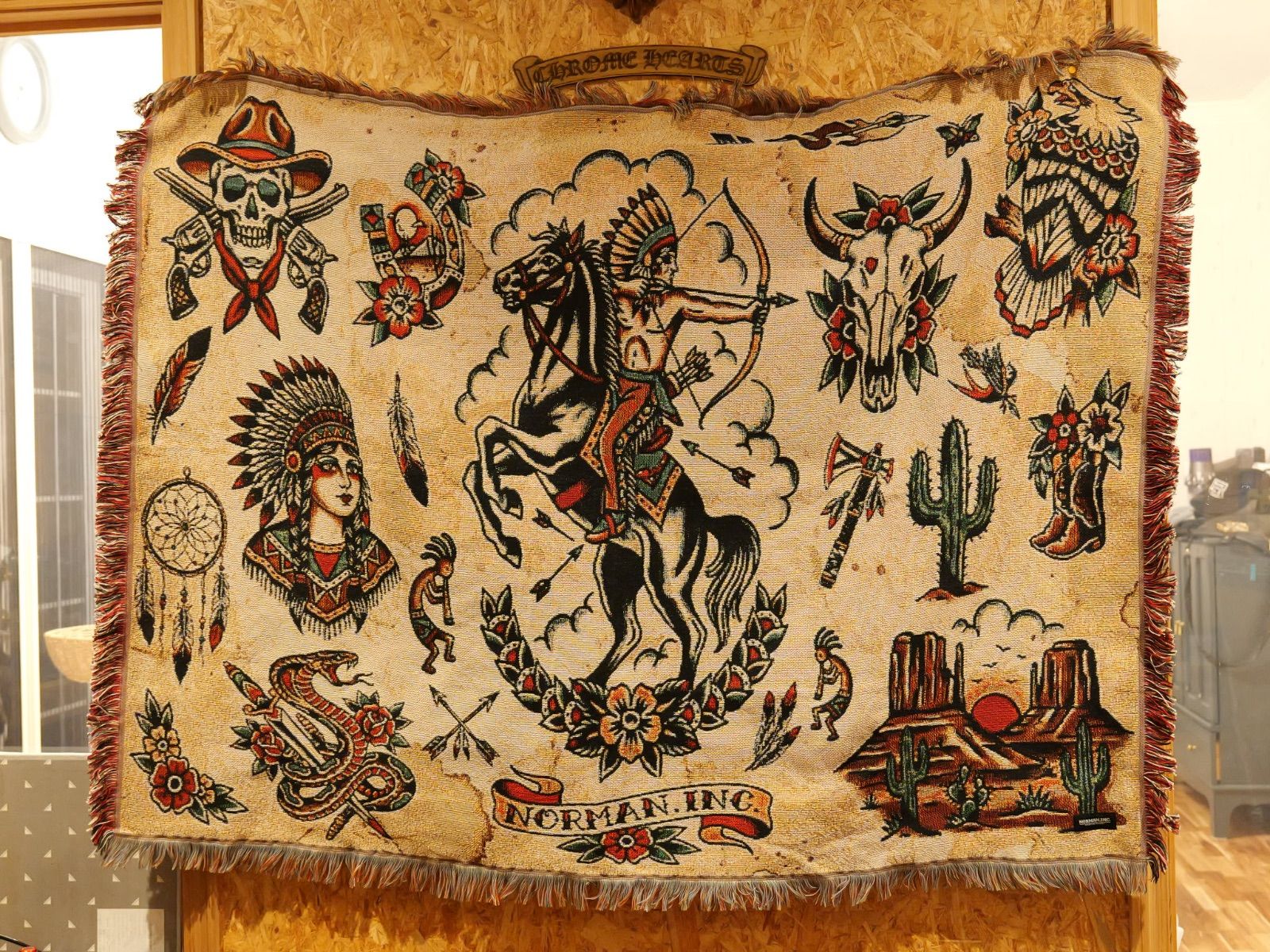 ジャガード織り　ブランケット　ラグ　タペストリー　アメトラ　アメリカン　タトゥー American Traditional tattoo design ジャガード織 ラグ ブランケット
