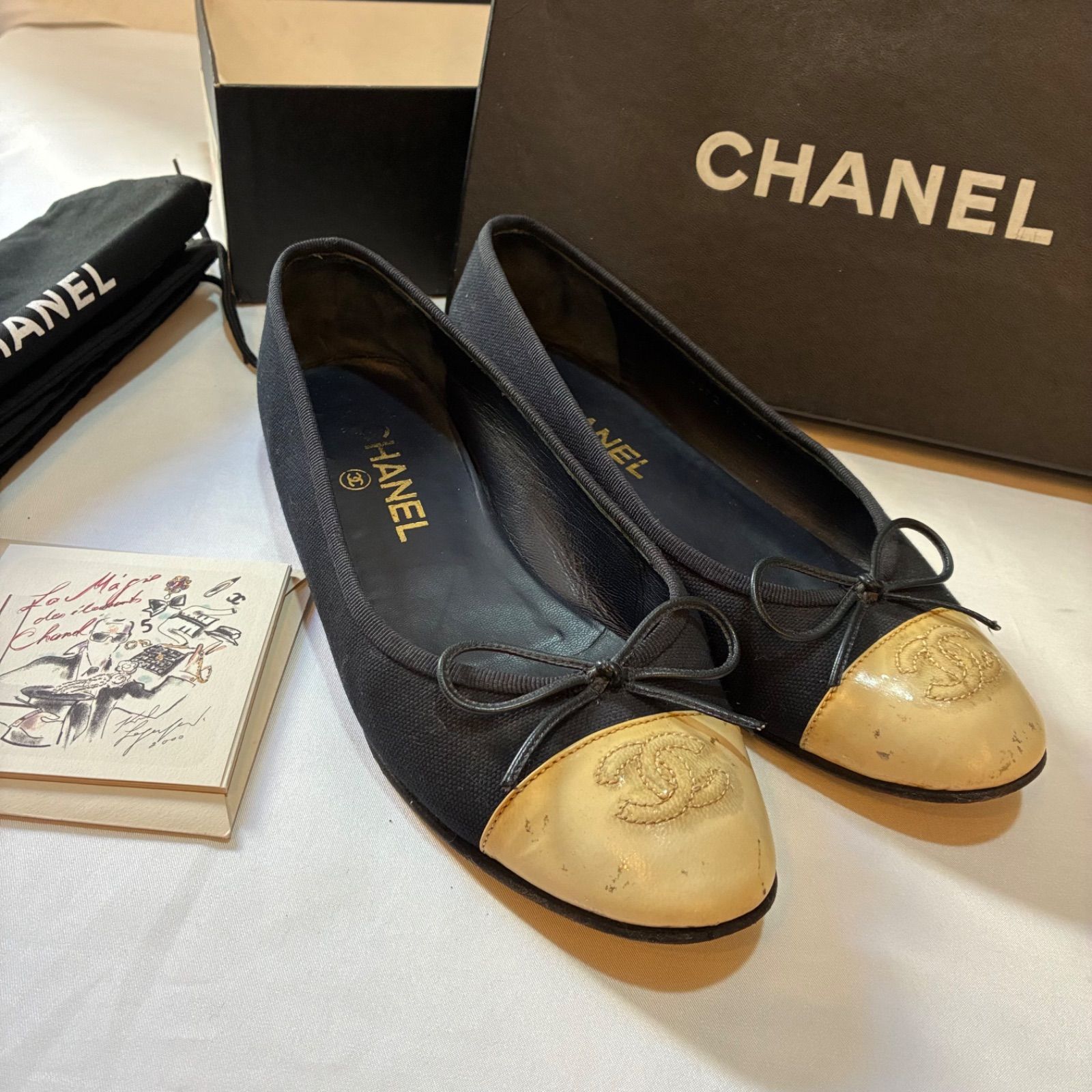 シャネル CHANEL バレリーナ 濃紺×アイボリー 36H（23.5cm相当