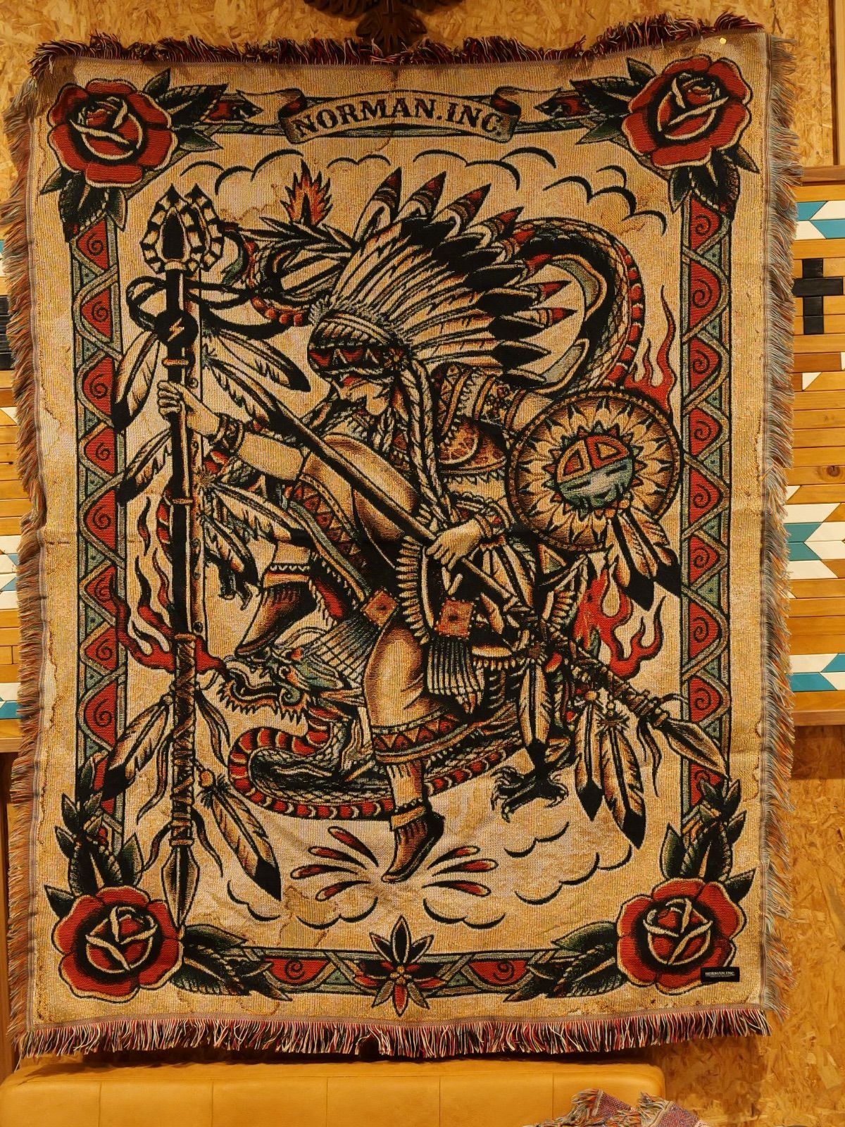 American Traditional tattoo design ジャガード織 ラグ ブランケット