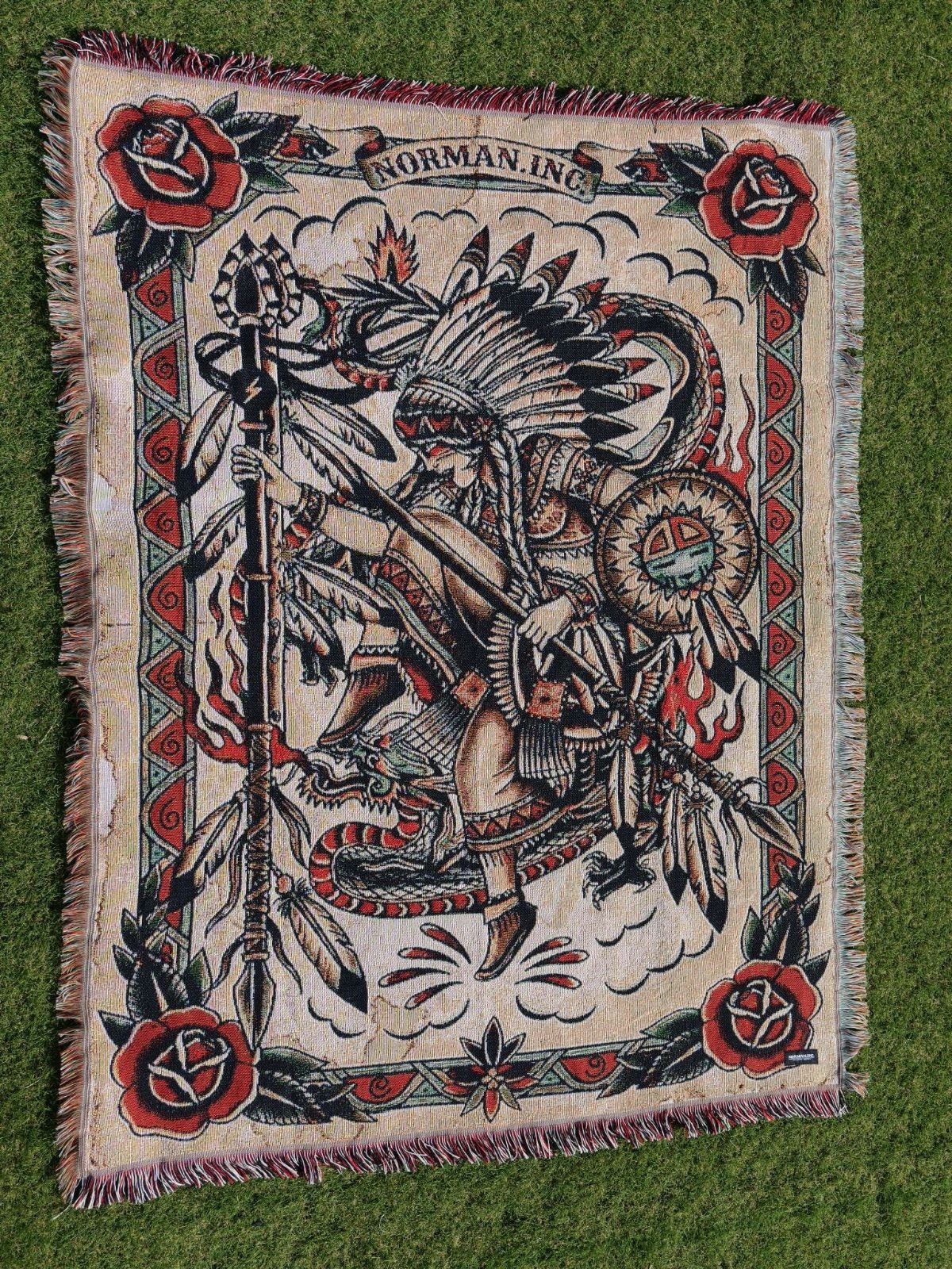 ジャガード織り　ブランケット　ラグ　タペストリー　アメトラ　アメリカン　タトゥー American Traditional tattoo design ジャガード織 ラグ ブランケット