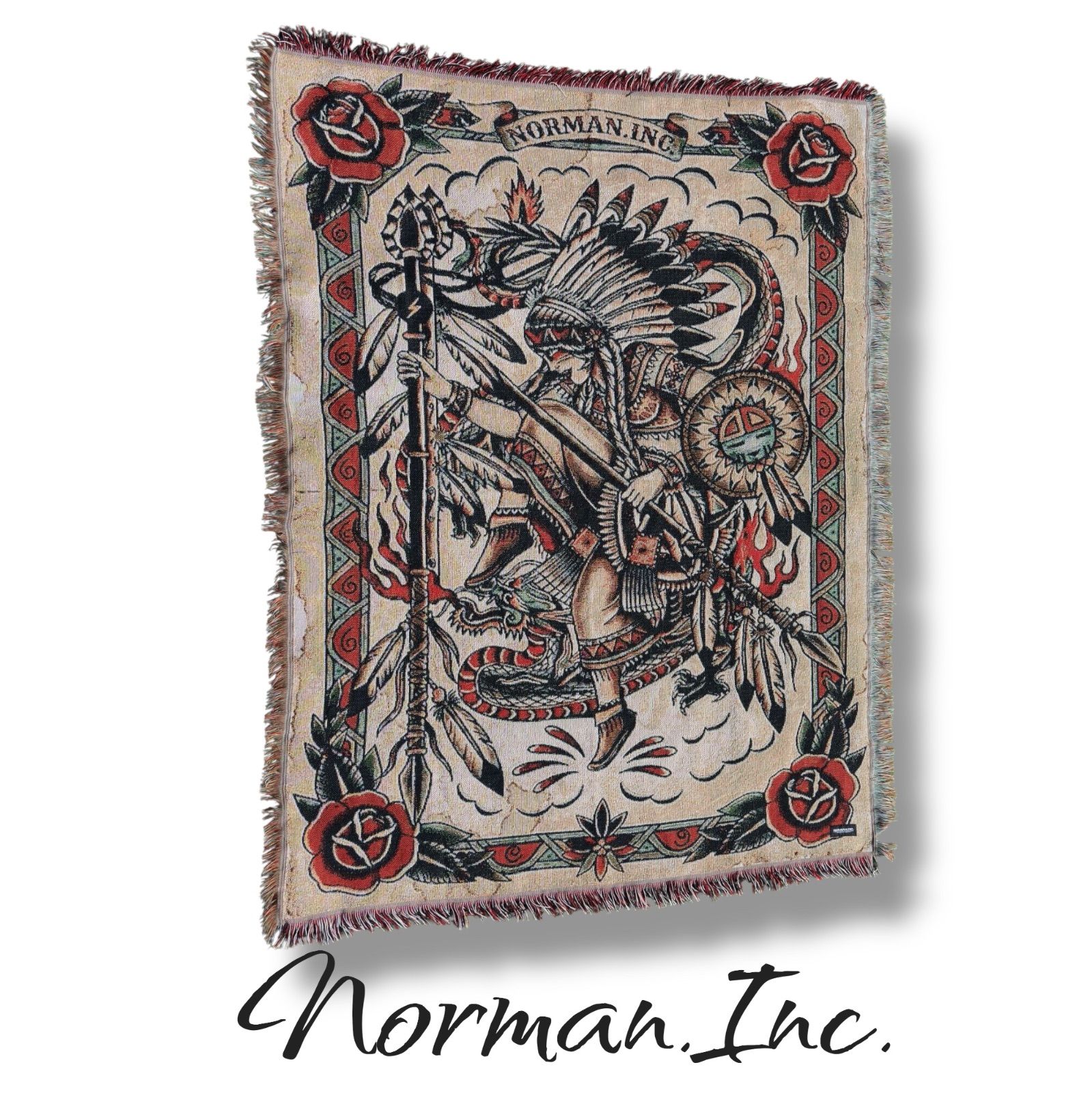 American Traditional tattoo design ジャガード織 ラグ ブランケット