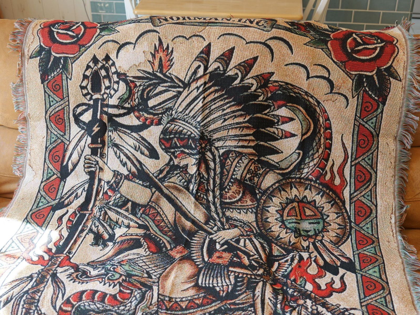 American Traditional tattoo design ジャガード織 ラグ ブランケット