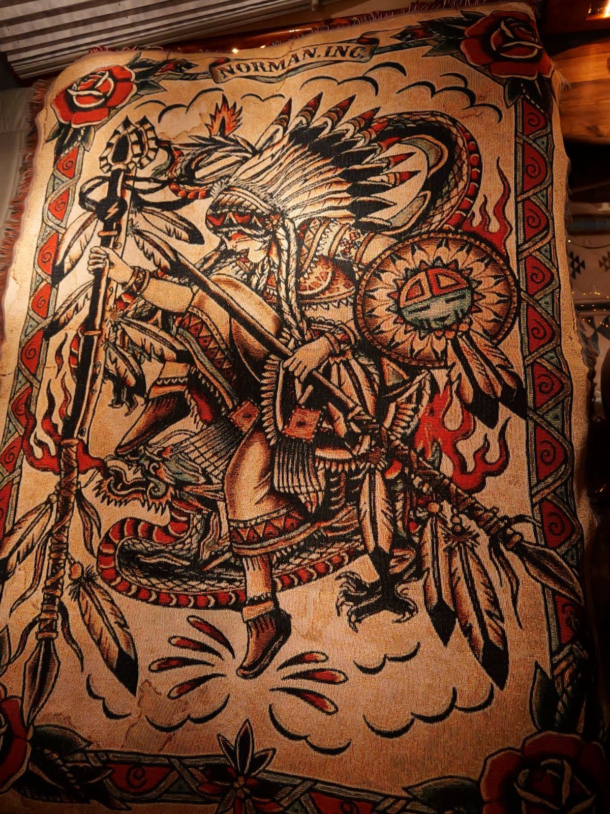American Traditional tattoo design ジャガード織 ラグ ブランケット