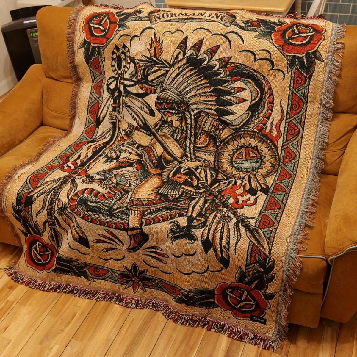 ジャガード織り　ブランケット　ラグ　タペストリー　アメトラ　アメリカン　タトゥー American Traditional tattoo design ジャガード織 ラグ ブランケット