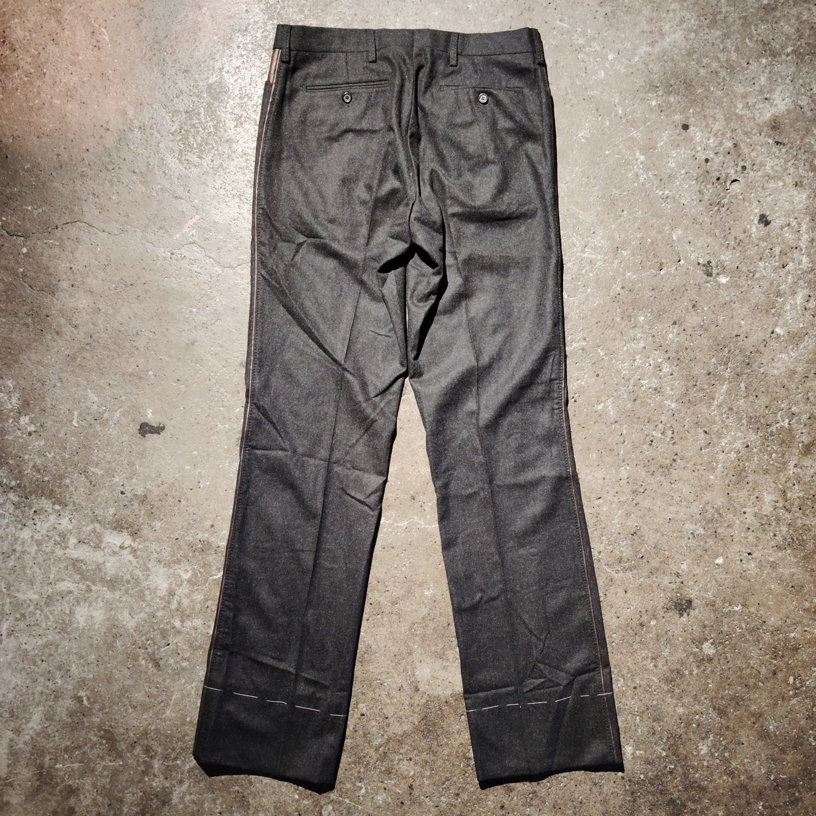 RALPH LAUREN PURPLE LABEL レザー切替 パイピング ウール スラックス