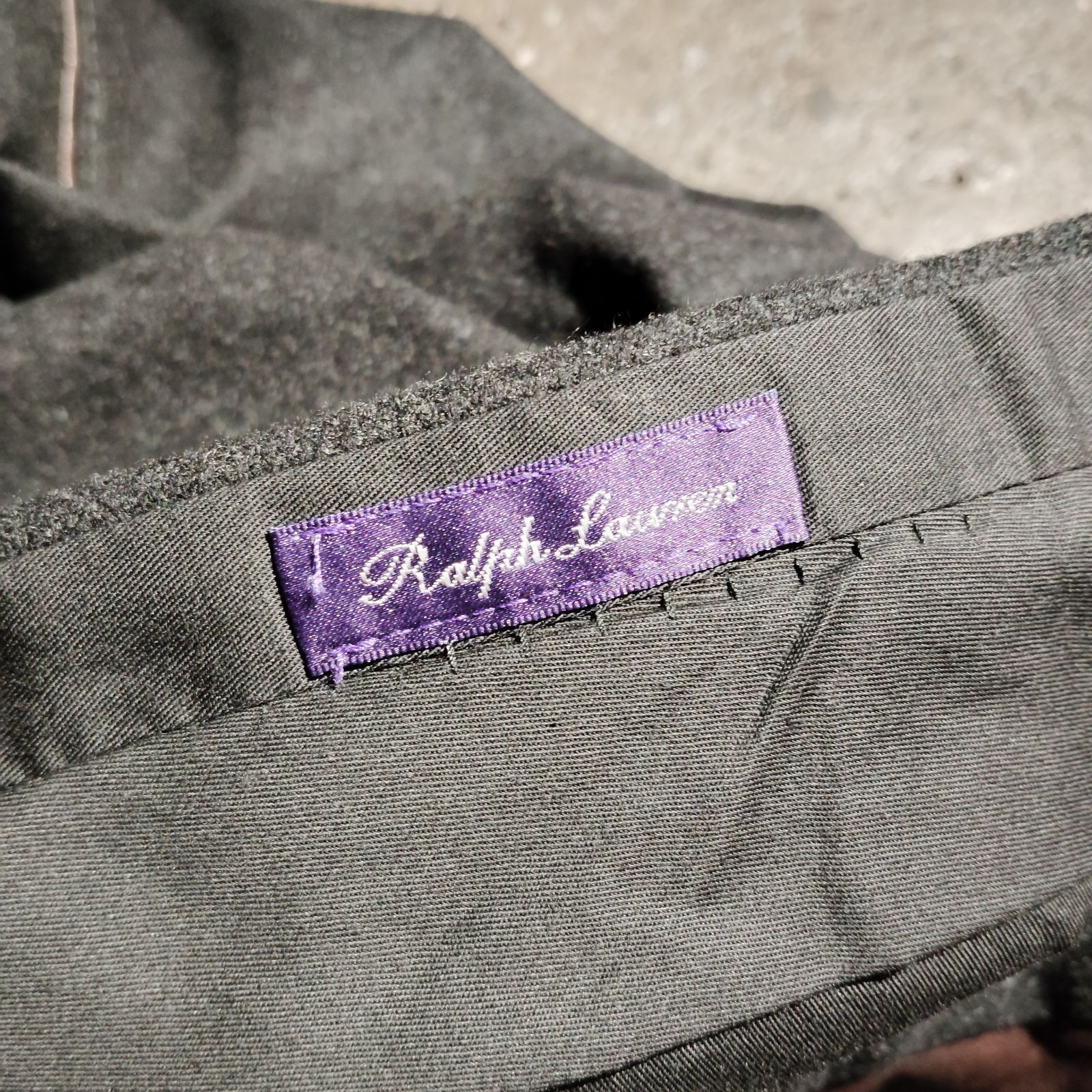 RALPH LAUREN PURPLE LABEL レザー切替 パイピング ウール スラックス