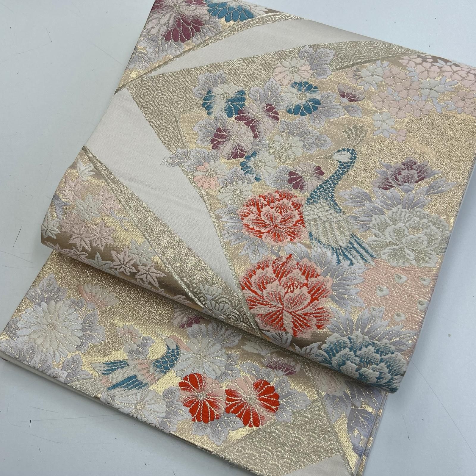 袋帯 正絹 唐織 孔雀 亀甲文様 六通 MA-4193 - メルカリ