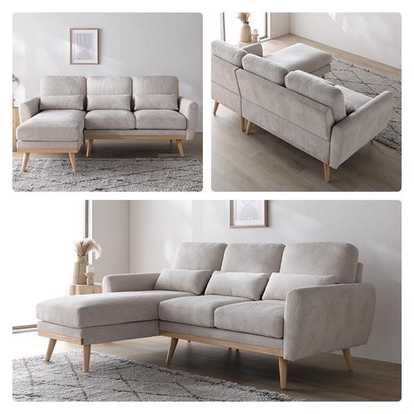  カウチソファ ミドルサイズ 約幅186cm ベージュ ハーフカバーリング ミニクッション付き シェーズロング ソファ リビング 本革ソファ 2人掛け 3人掛けソファ ソファ ソファベッド