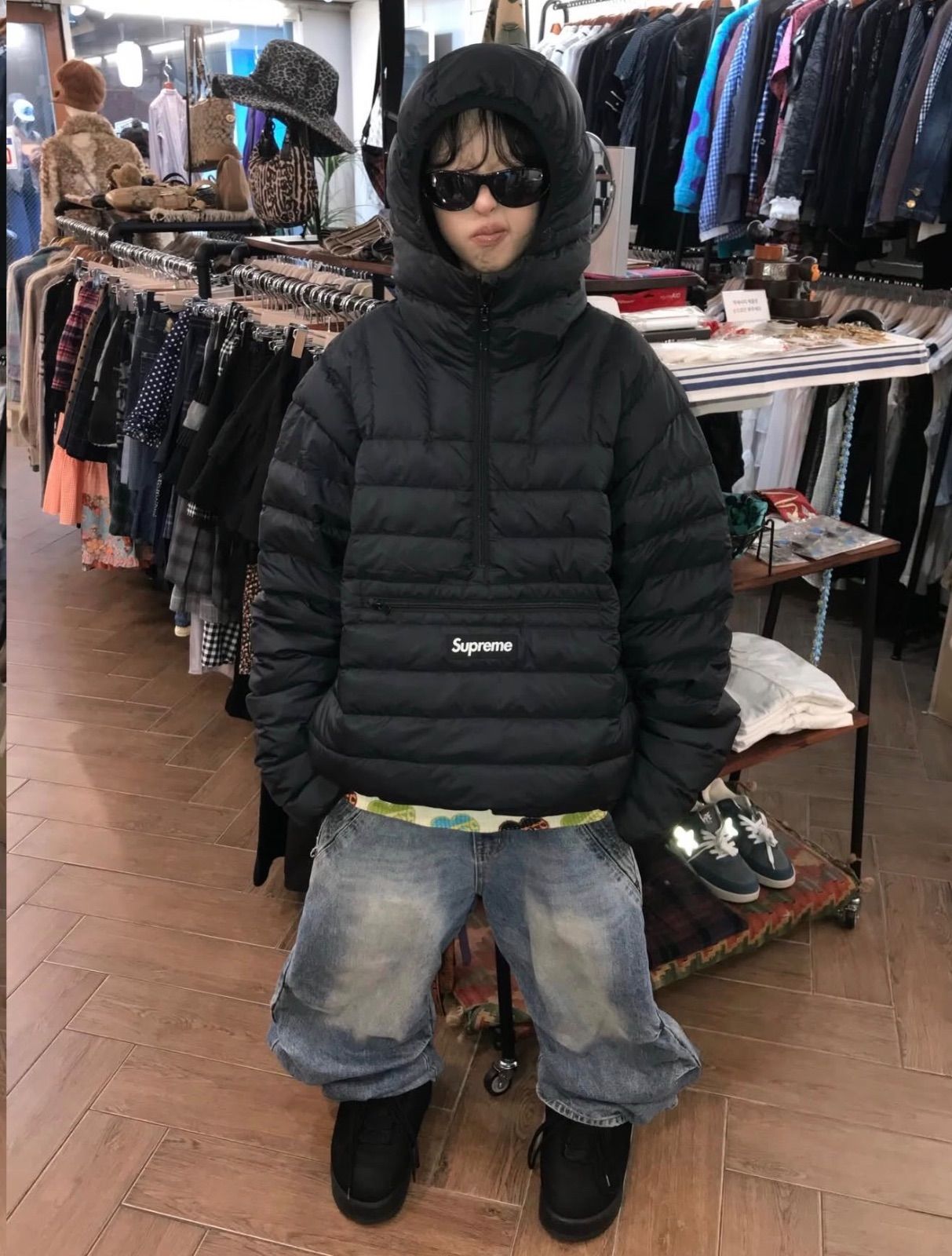 ◼︎ Supreme◼︎ Micro Down Half Zip Hooded Pullover Black 25FW