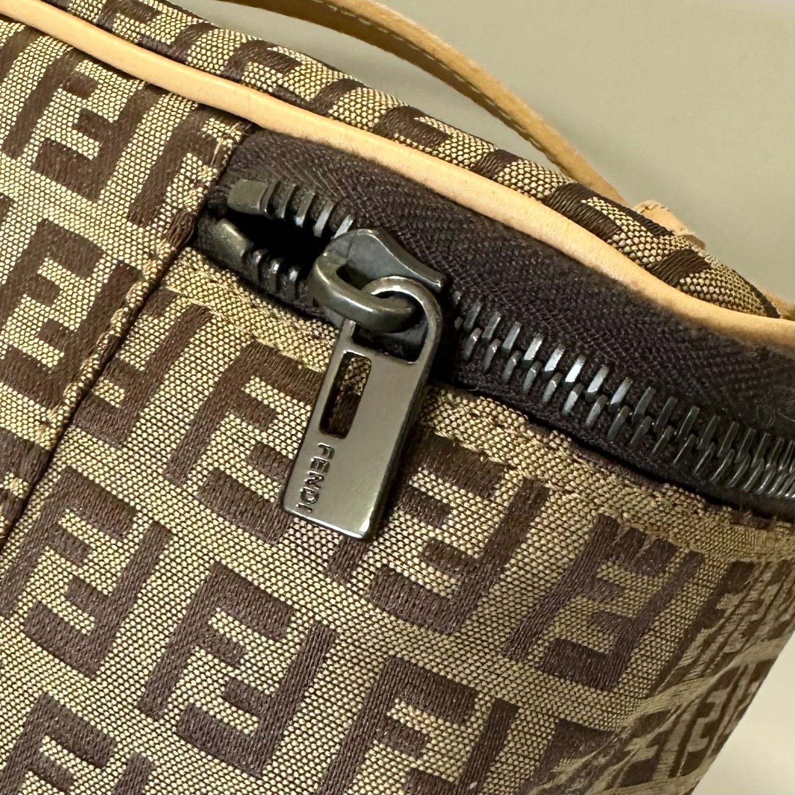 FENDI Handbag Vanity Bag Purse Zuccino Canvas Brown Beige