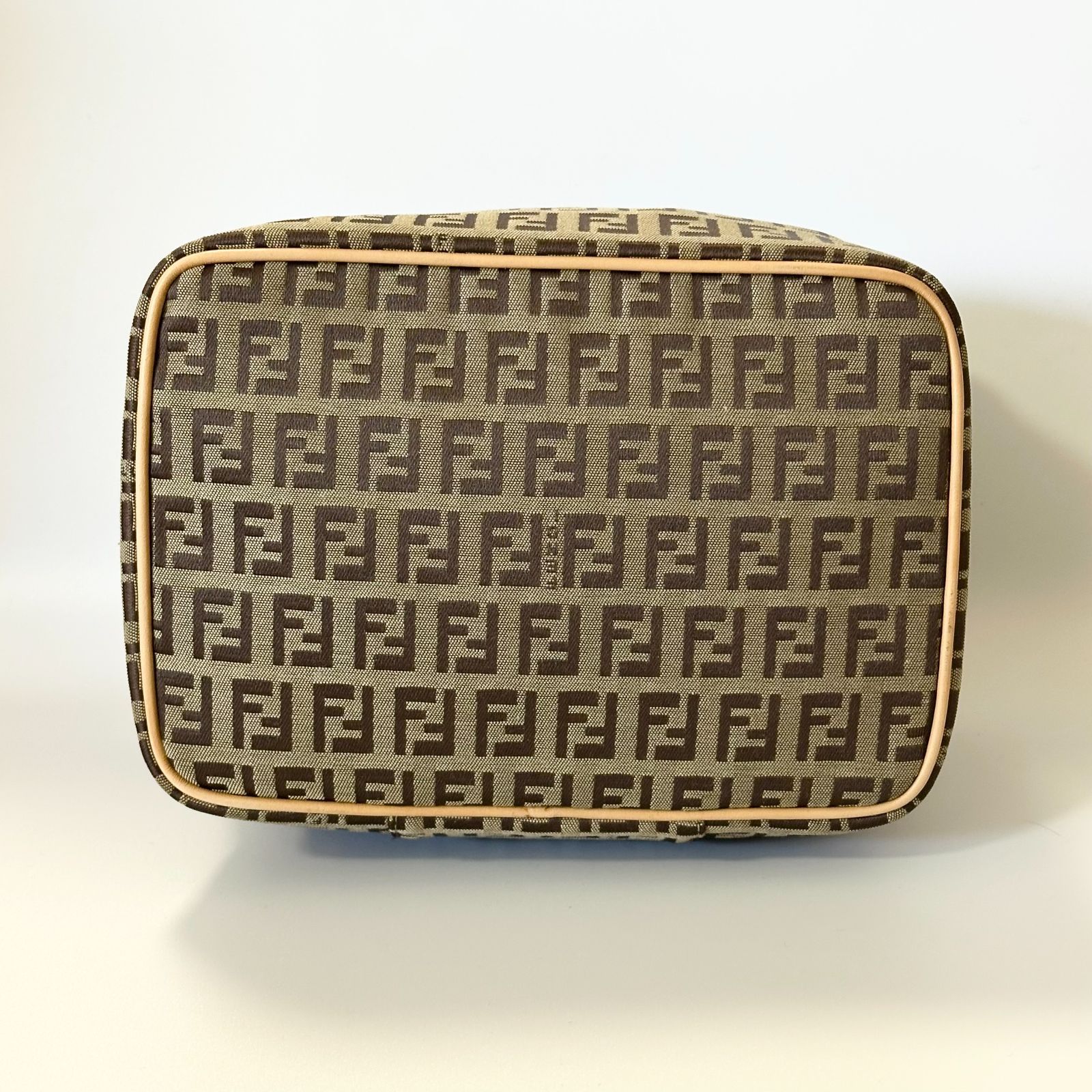FENDI Handbag Vanity Bag Purse Zuccino Canvas Brown Beige