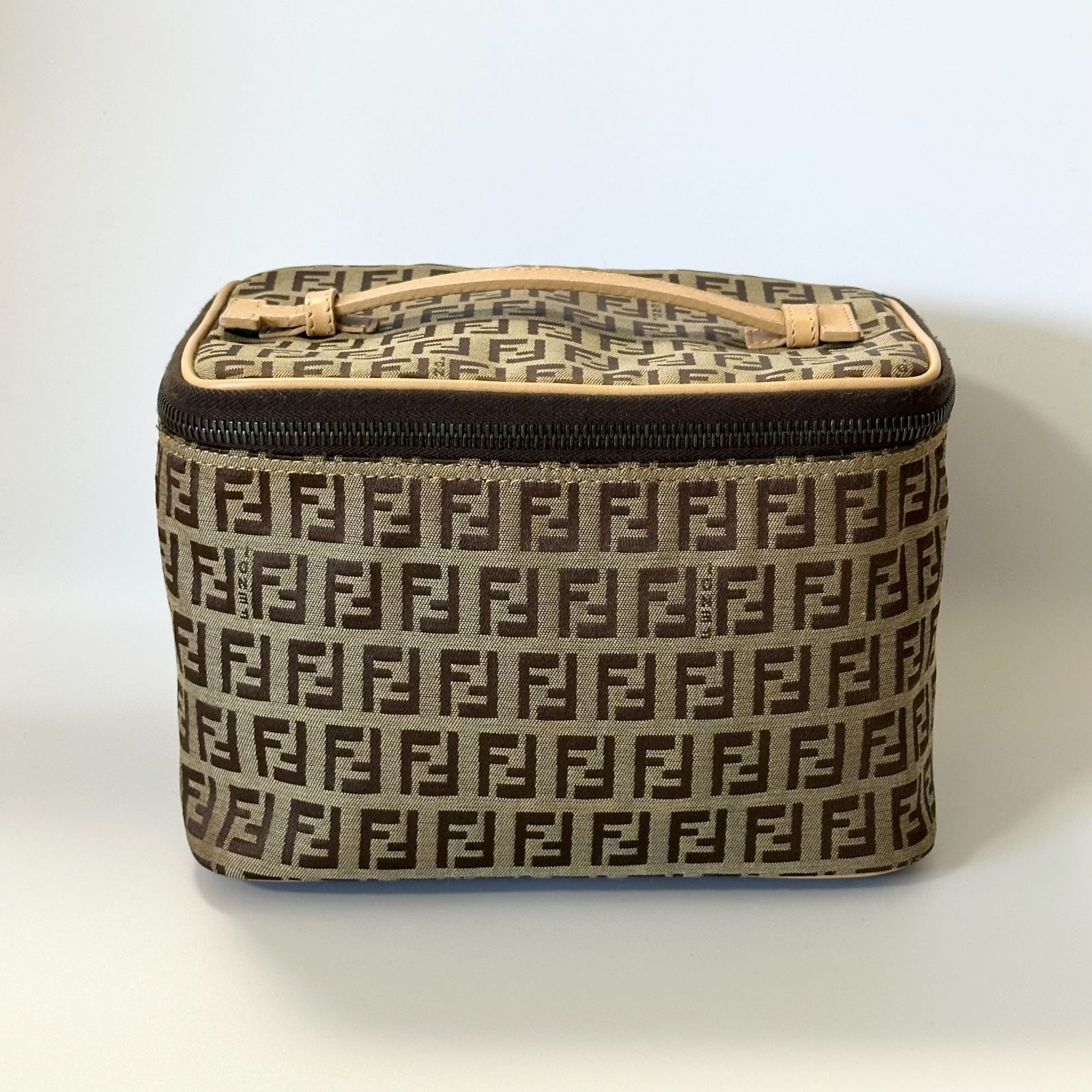 FENDI Handbag Vanity Bag Purse Zuccino Canvas Brown Beige