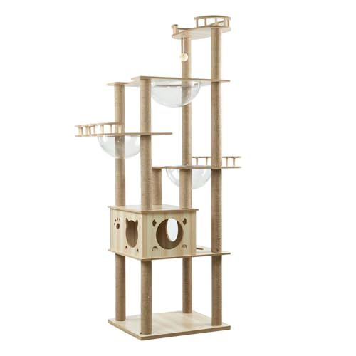 Yilucess 猫タワー キャットタワー 360°透明宇宙船 猫 爪とぎ