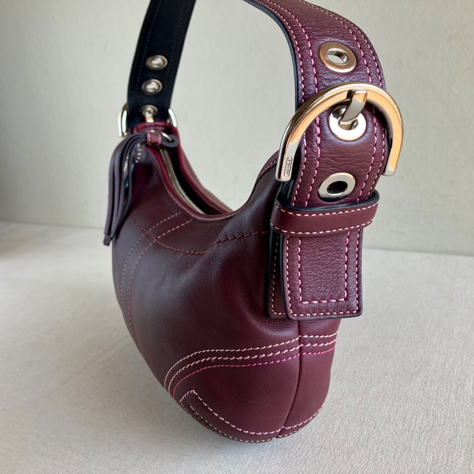 Vintage Coach Soho Small Hobo Burgandy Bordeaux Leather Shoulder 