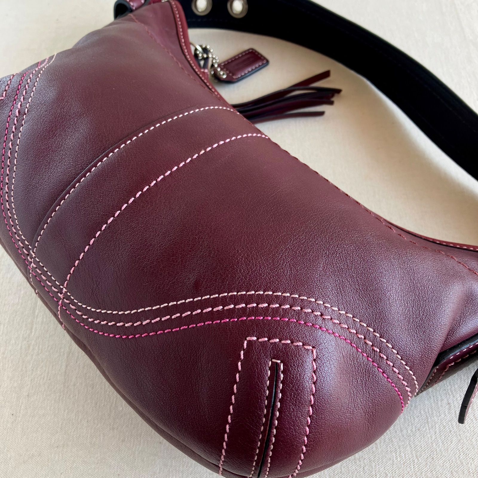 Vintage Coach Soho Small Hobo Burgandy Bordeaux Leather Shoulder 