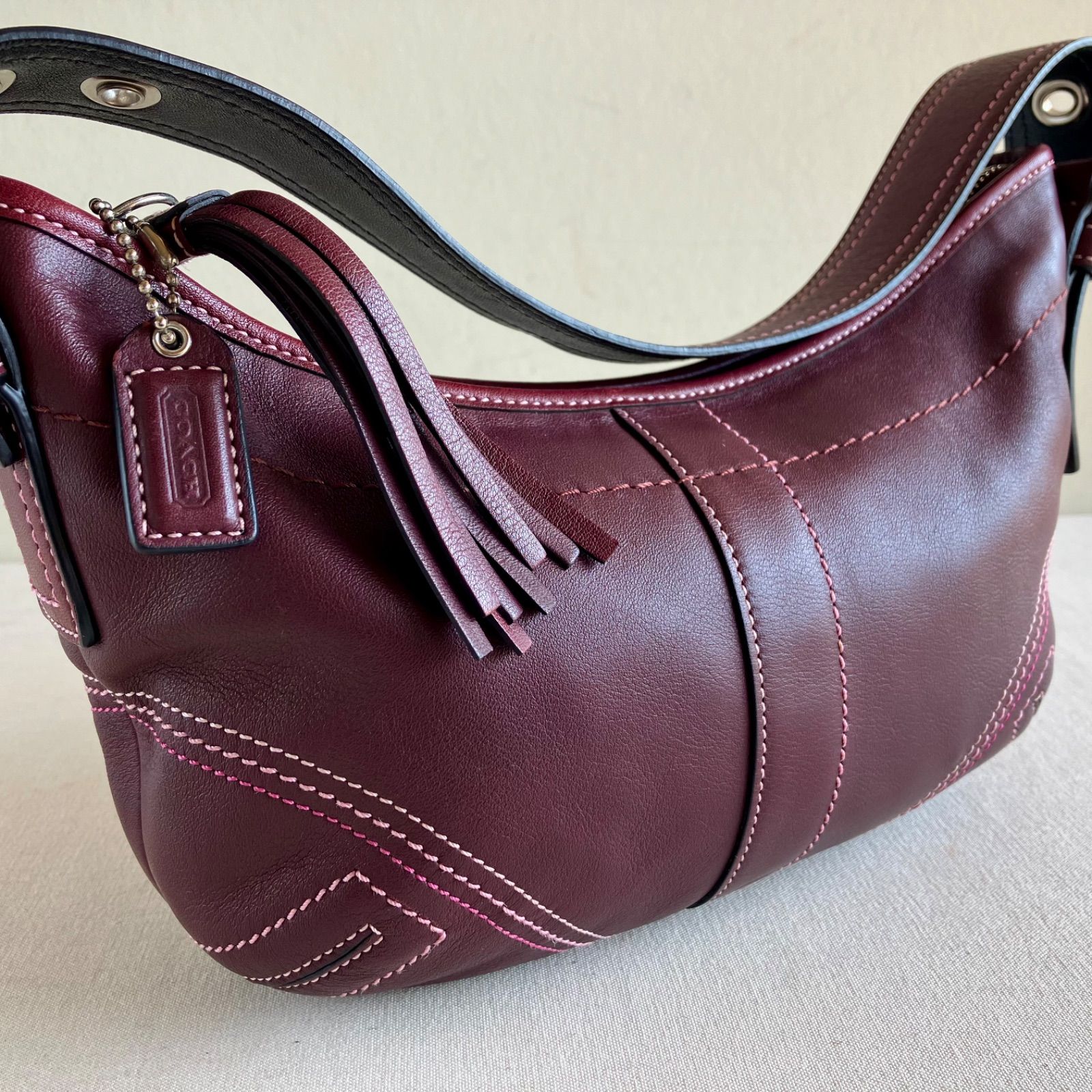 Vintage Coach Soho Small Hobo Burgandy Bordeaux Leather Shoulder 