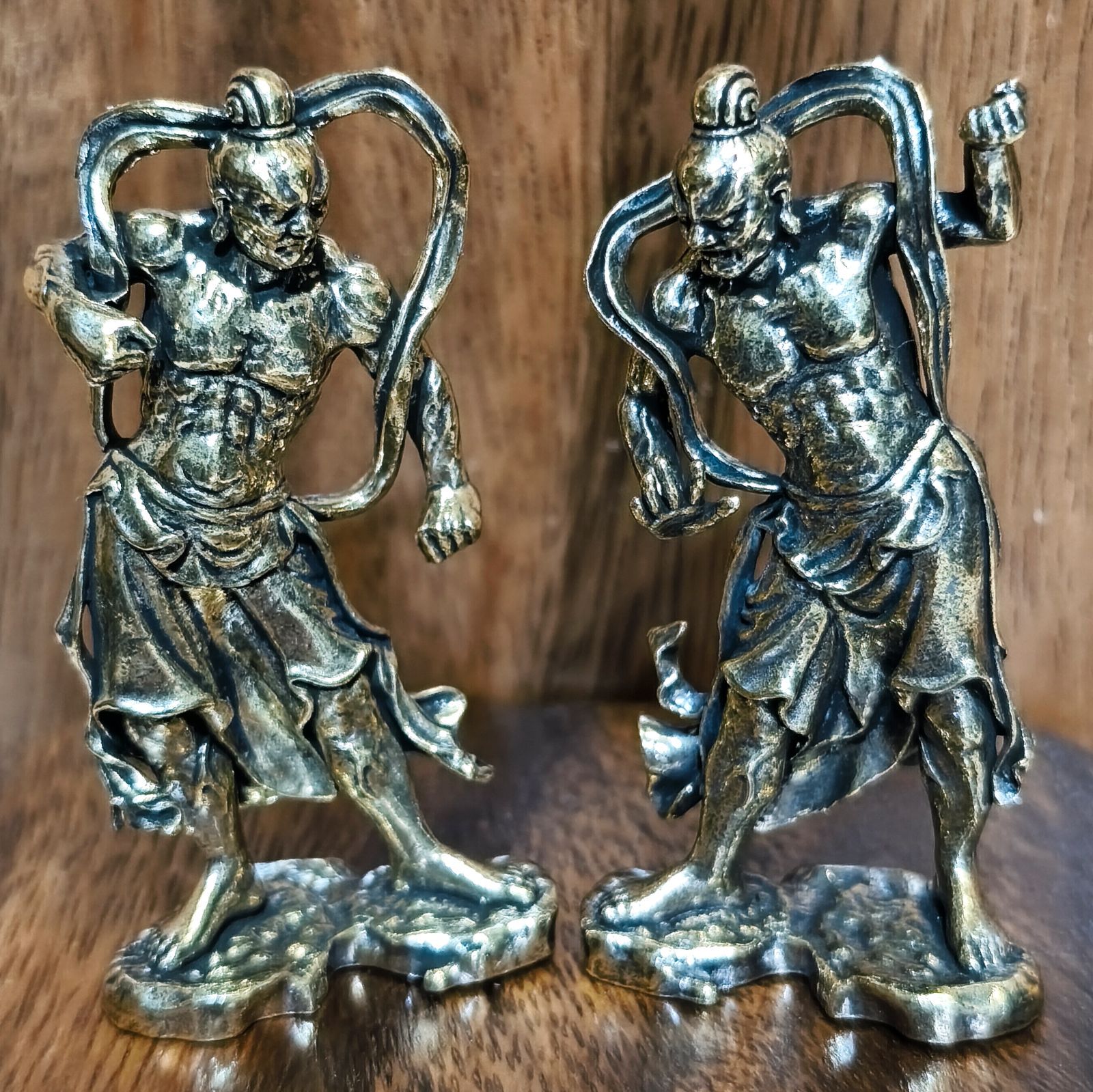 A63 真鍮製 金剛力士 阿形 吽形 二体一対 仁王像 置物 風水 開運 魔