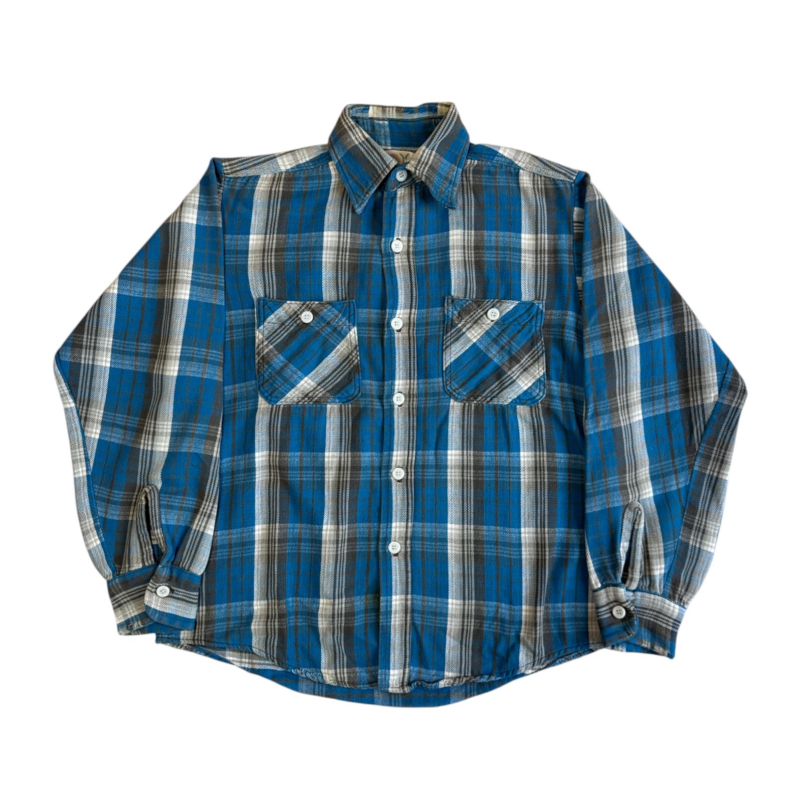 60s WINTER KING ヘビーネルシャツ ブルー グレー ホワイト シャドー