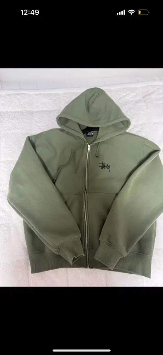 STUSSY ベーシック ジップアップ フーディー オリーブ M ファッション