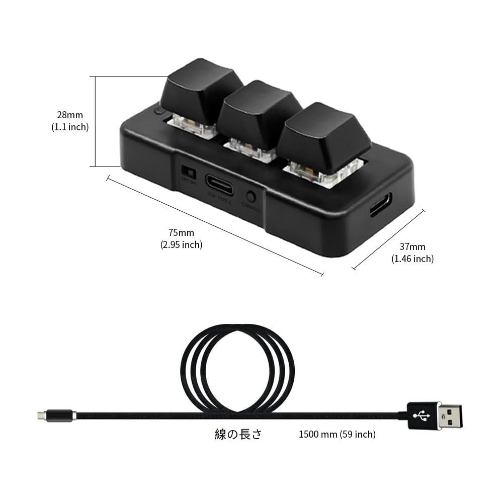 USB 3キー プログラマブルキーボード 青軸メカニカル【3層レイヤー機能】マクロキーパッド 左手デバイス ショートカットキー ゲーミング OSU/FPS 業務効率化 Windows Mac対応