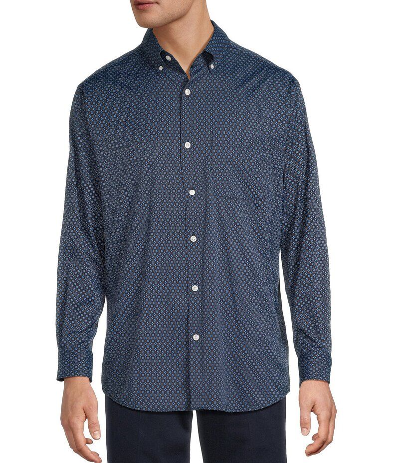 ラウンドトゥリーアンドヨーク メンズ トップス シャツ プリント Roundtree Yorke Performance The Traveler Long Sleeve Geo Print Twill Sport Shirt Navy ネイビー