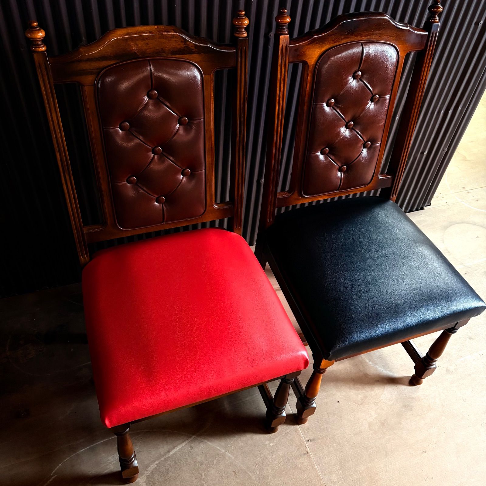 昭和レトロ オールドカリモク ダイニングチェア 2脚セット シート