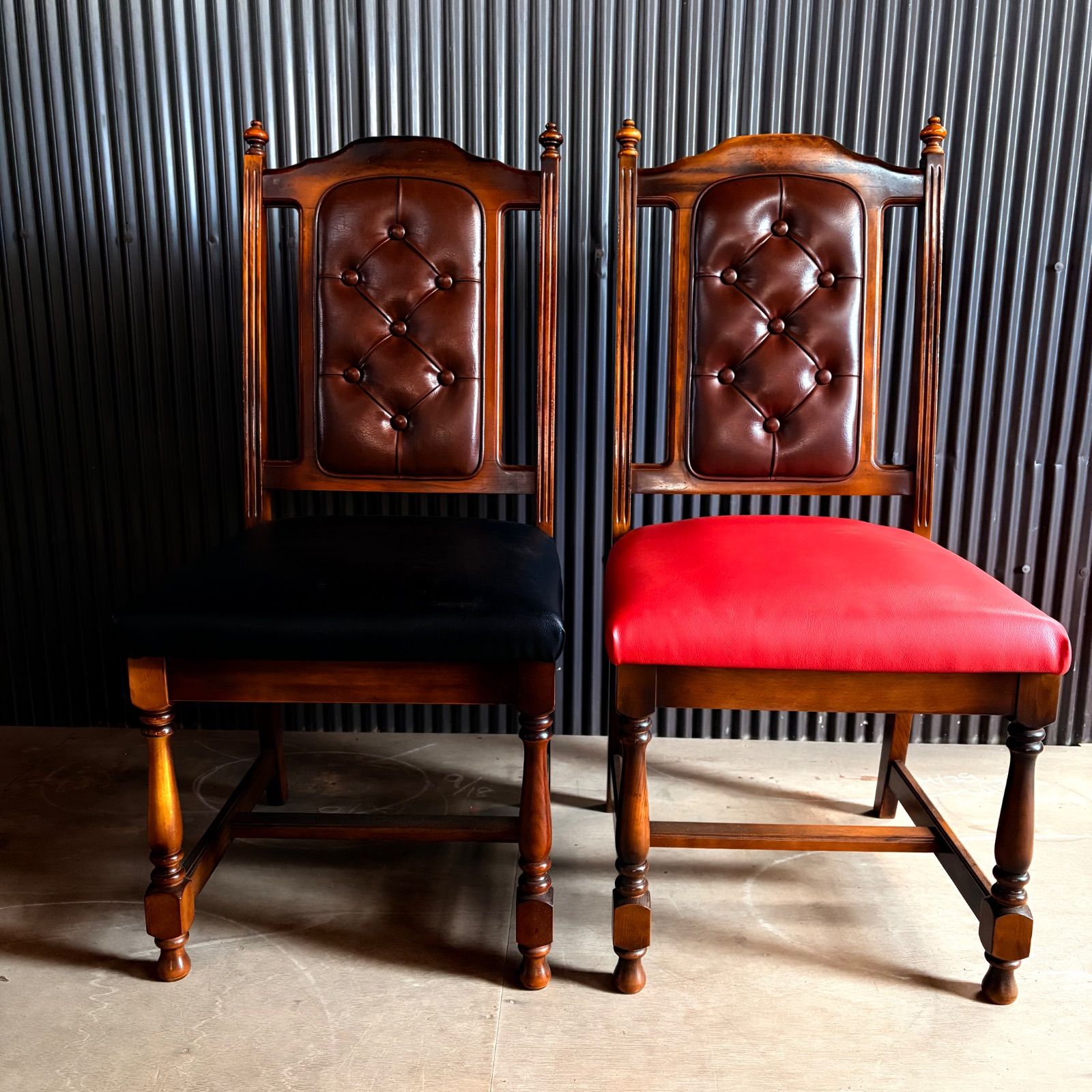 昭和レトロ オールドカリモク ダイニングチェア 2脚セット シート